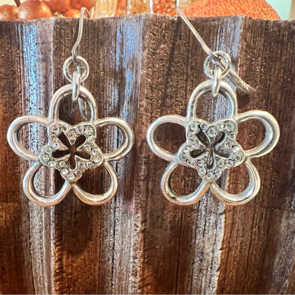 Brighton Infinity Flower Earrings Silver Plate Daisy Crystals Pendant Retired - Picture 4 of 5
